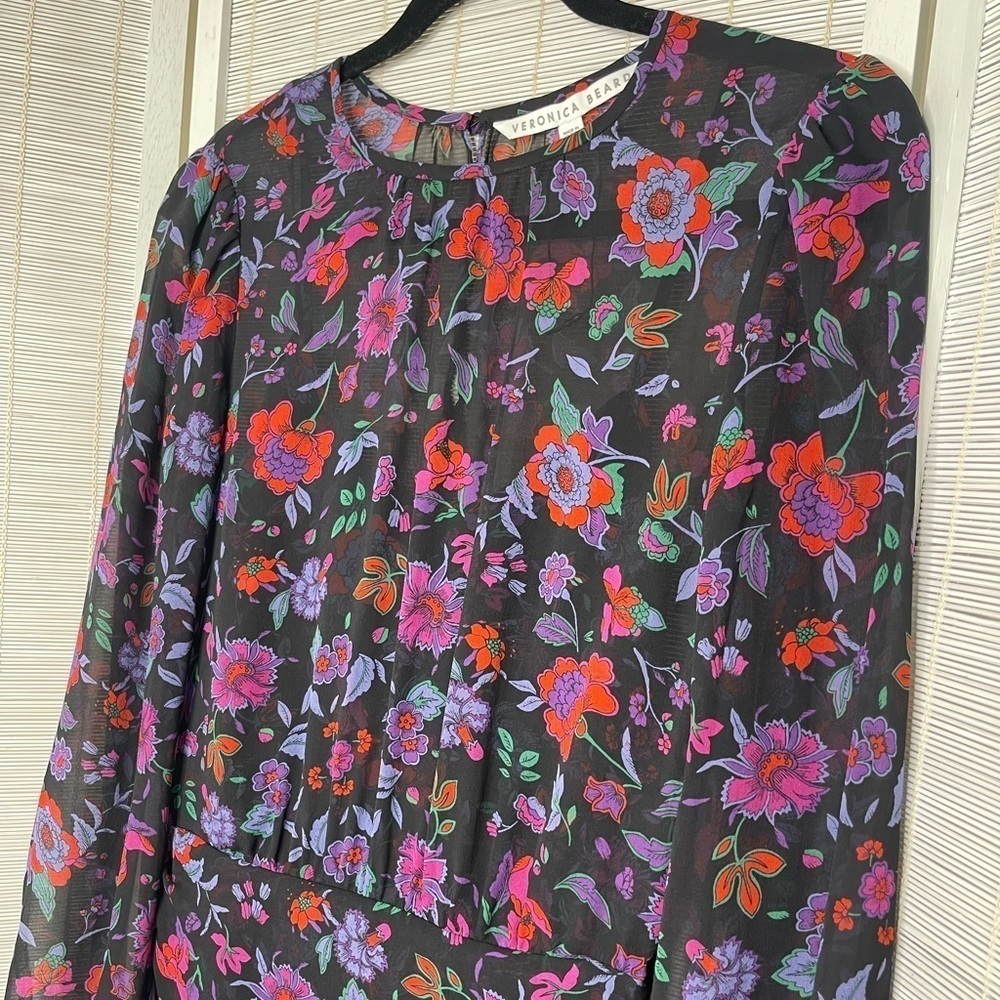 Veronica Beard Robin Silk Floral Mini Dress Purple Black Size 2 - Picture 2 of 10